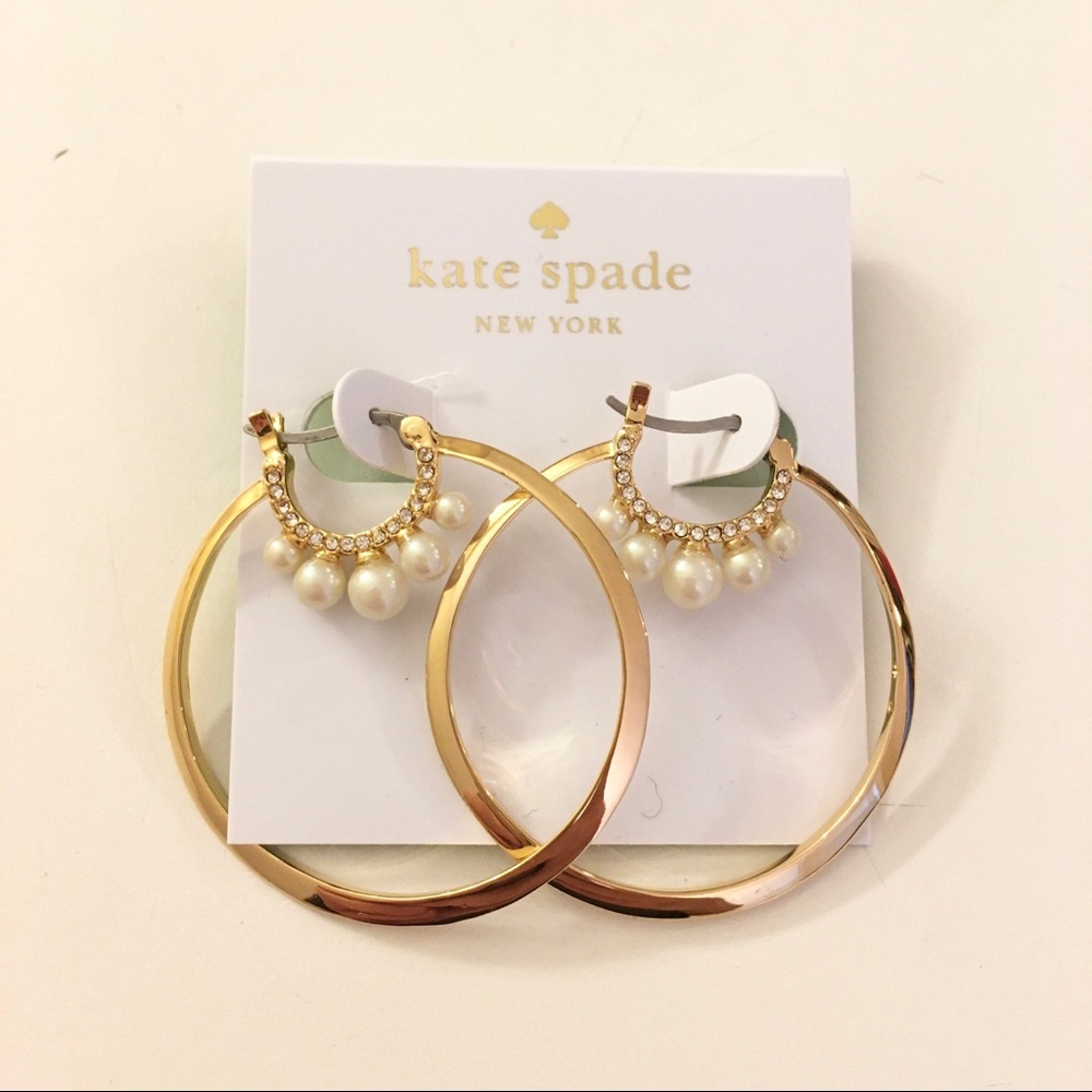 NWT Kate Spade Gold & Pearl Double Hoop Earrings - Picture 2 of 3